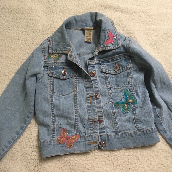 Girls Jean Jacket with Butterflies - Picture 1 of 5